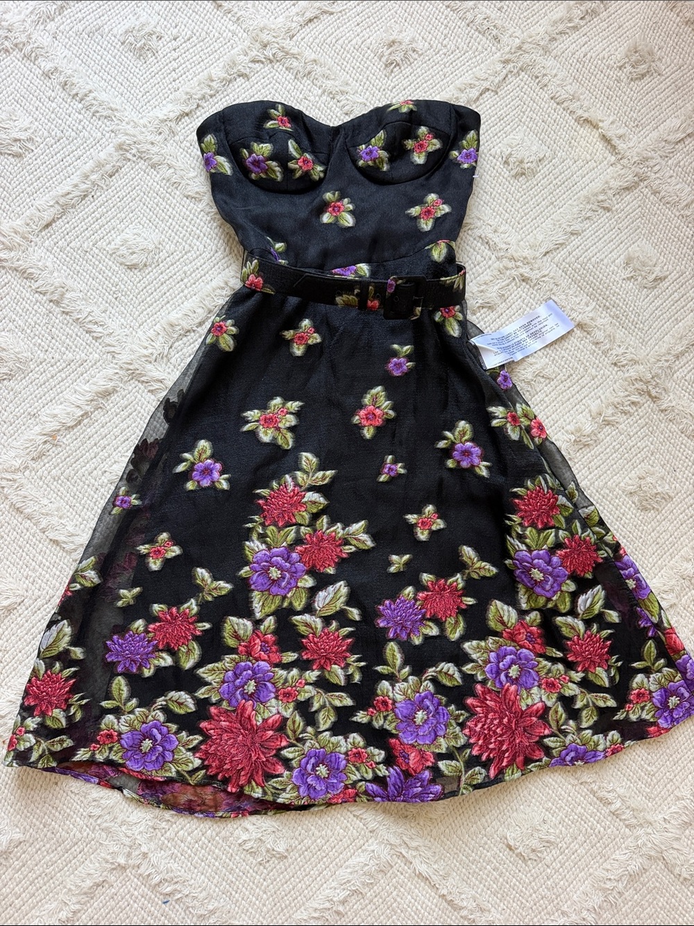 dress the population carlita bustier a line midi dress Belted showing cocktail dress topped Tulle Dresses 90's Button Down Floral Color:Olive Green